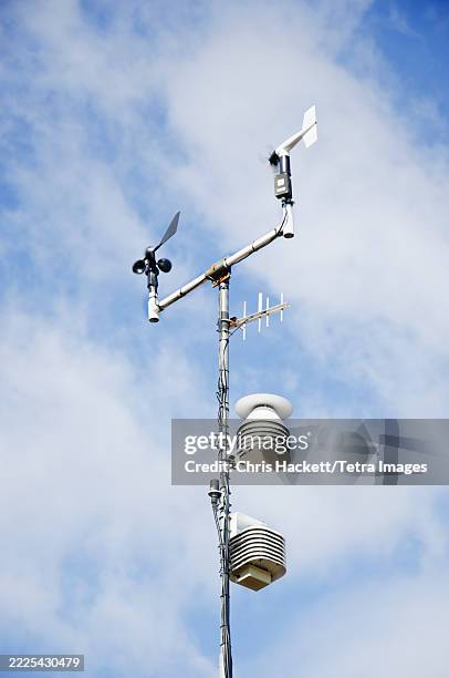 weather monitoring station instruments against sky - weather station stock pictures, royalty-free photos & images