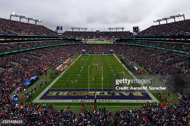 General overall interior view of M&T Bank Stadium during the first half in the AFC Championship Game between the Baltimore Ravens and the Kansas City...