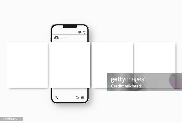 bildbanksillustrationer, clip art samt tecknat material och ikoner med realistic smartphone with carousel interface post on social network. social media design concept. social media carousel post template mockup. transparent background. vector illustration, eps 10. - facebook
