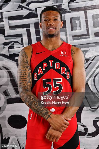 Alijah Martin of the Toronto Raptors poses for a portrait during the 2025 NBA Rookie Photo Shoot at UNLV on July 16, 2025 in Las Vegas, Nevada. NOTE...