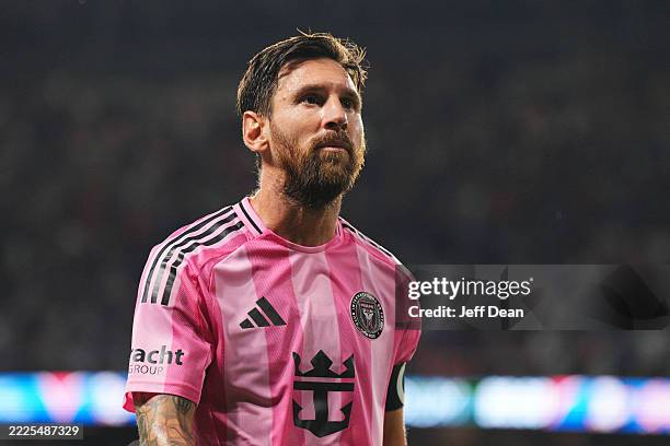 Lionel Messi of Inter Miami CF reacts after the team's defeat in the MLS match between FC Cincinnati and Inter Miami CF at TQL Stadium on July 16,...