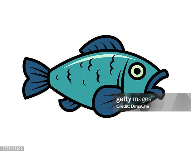 fish, cute cartoon fish - vector fish icon, logo, sticker - fish tank stock illustrations