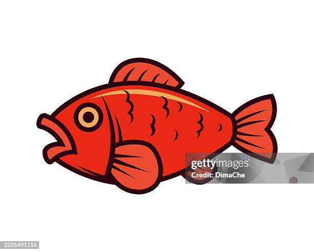 fish, cute cartoon red fish - vector fish icon, logo, sticker - decal stock illustrations
