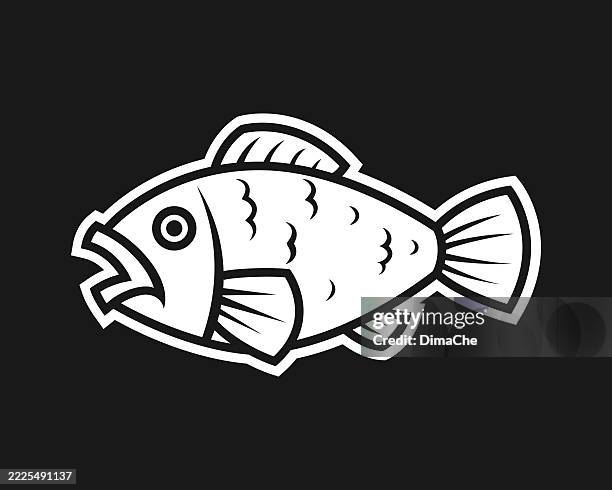 fish, cute cartoon fish - vector fish icon, logo, sticker - sea creature tattoos stock illustrations