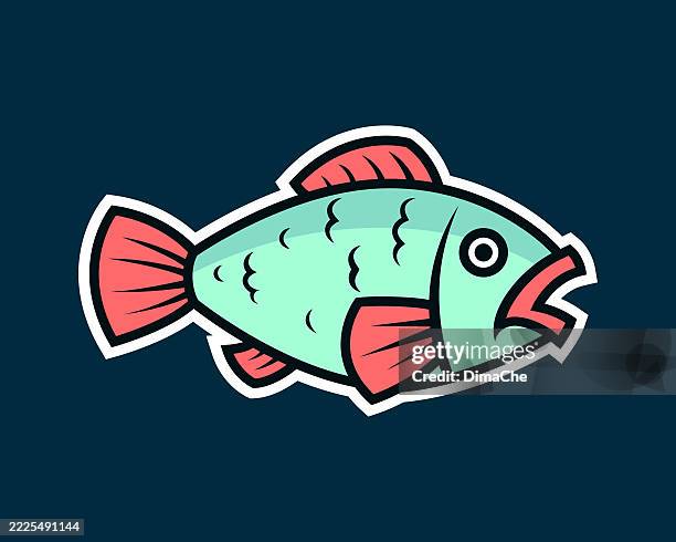 fish, cute cartoon fish - vector fish icon, logo, sticker - sea creature tattoos stock illustrations