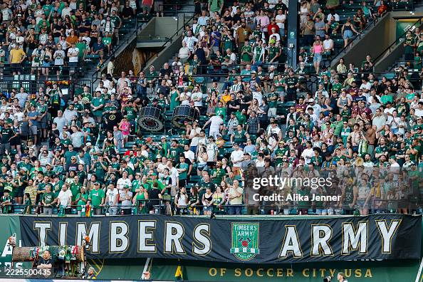 Timbers Fans A view of the Timbers Army banner and fans during the match between ...