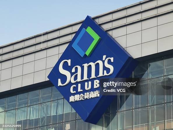 Sam's Fans A logo hangs on the facade of Sam's Club store on July 16, 2025 in ...