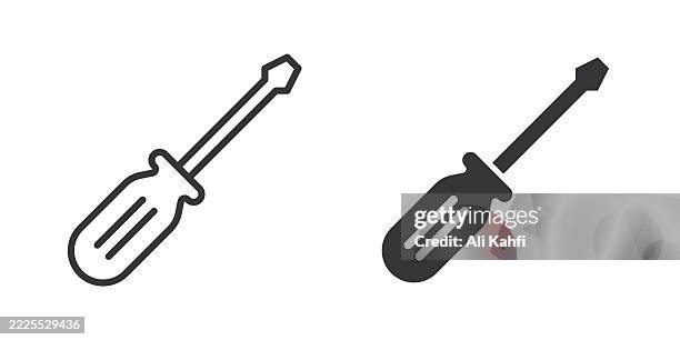 illustrations, cliparts, dessins animés et icônes de tournevis ligne fine et icône solide glyphe. trait modifiable et pixel parfait isolé sur fond transparent - tournevis