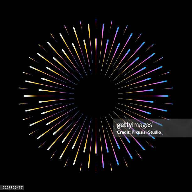 colorful radial sunburst on black background - concentric stock illustrations