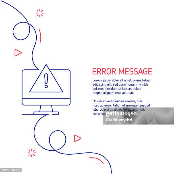continuous line drawing of error message icon. hand drawn symbol vector illustration. minimalist design with thin blue and red lines. - 404 error stock illustrations