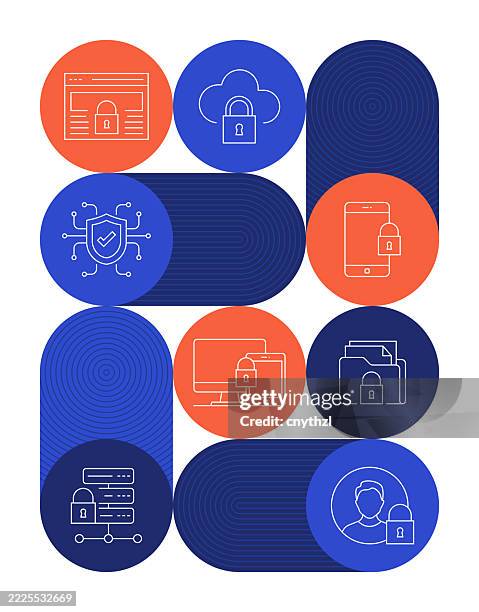 data protection concept banner design. cyber security, padlock, firewall, computer virus - security network vector stock illustrations