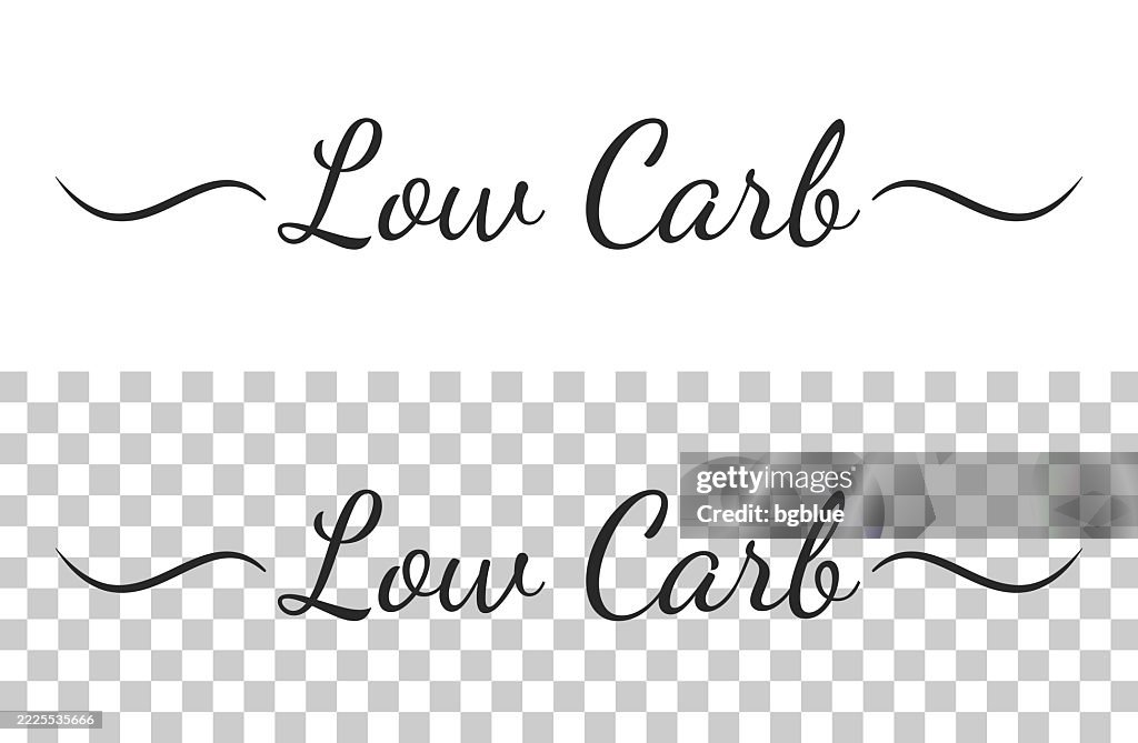 Low Carb - Calligraphy text with swashes on blank background