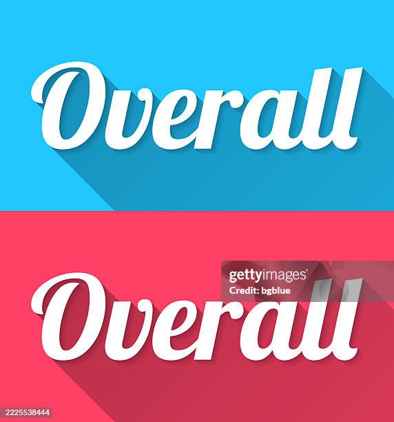 overall - flat design with long shadow on blue and red background - general view stock illustrations