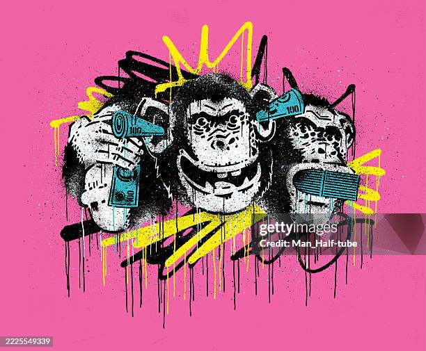drei weise affen graffiti - graffiti art stock-grafiken, -clipart, -cartoons und -symbole