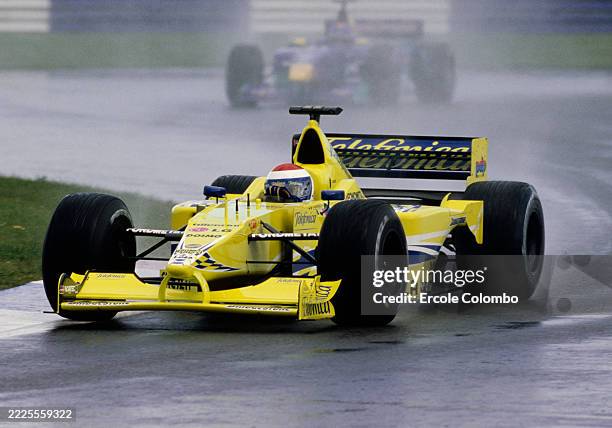 Marc Gené from Spain driving the Telefonica Minardi F1 Team Fondmetal Minardi M02 Fondmetal V10 in the rain during wet practice for the Formula One...