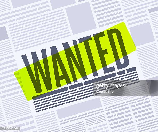 wanted newspaper advertisement highlighted focus reminder - important update stock illustrations