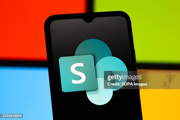 In this photo illustration, the Microsoft SharePoint (Share In this photo illustration, the Microsoft SharePoint (Share