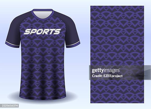 sports jersey design template with abstract pattern. modern geometric pattern sportswear apparel. customizable sublimation t-shirt design. dynamic athletic wear with abstract graphics - blue polo stock illustrations