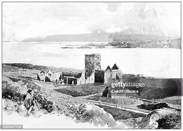 hebrid isles, iona, cathedral, st oran's chapel - scotland highlands stock illustrations