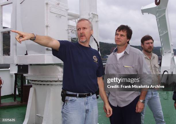 Director James Cameron and Bill Paxton onboard the research vessell Keldysh to launch production of Walden Media and James Cameron's film "Ghosts of...