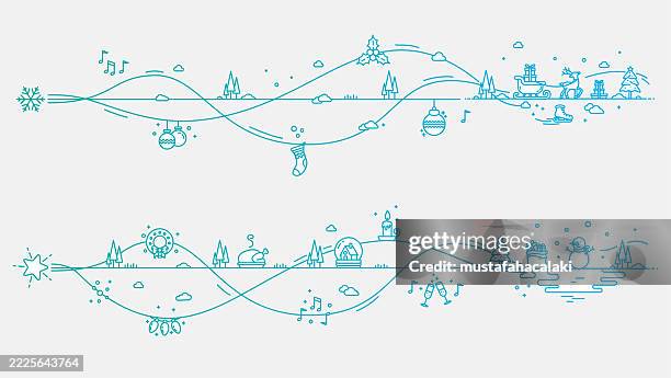stockillustraties, clipart, cartoons en iconen met horizontal christmas theme lineart banners - sinterklaasliedje