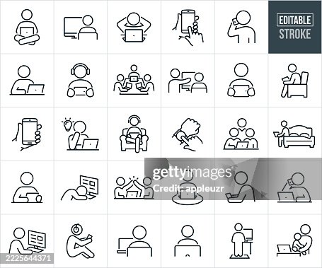 People Using Computers And Devices Thin Line Icons - Editable Stroke - Icons Include People Working On A Computer, Using Smartphone, Using Tablet PC, Device Screen, Scrolling, Touchscreen, Smartwatch, Working, Entertainment, Laptop, Watching Video People Using Computers And Devices Thin Line Icons - Editable Stroke - Icons Include People Working On A Computer, Using Smartphone, Using Tablet PC, Device Screen, Scrolling, Touchscreen, Smartwatch, Working, Entertainment, Laptop, Watching Video