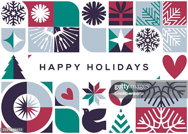 christmas mid century retro card design - graphics card stock illustrations