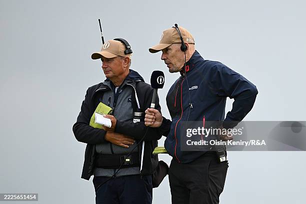 The Open Radio" commentators speak on course during Day One of The 153rd Open Championship at Royal Portrush Golf Club on July 17, 2025 in Portrush,...