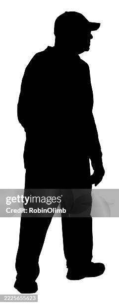 rear view senior man walking silhouette - man baseball cap stock illustrations