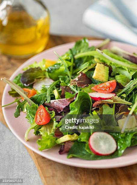fresh seasonal salad - salad bowl stock pictures, royalty-free photos & images