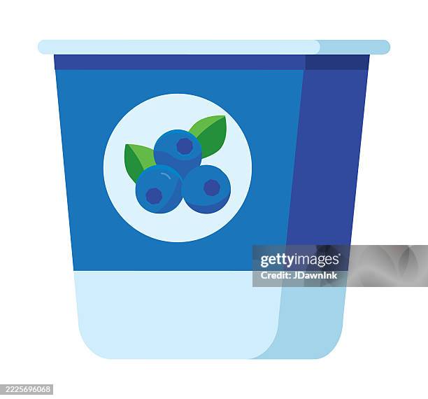 grocery food packaging blueberry yogurt cup colorful with label icon on white background - yoghurt pot stock illustrations