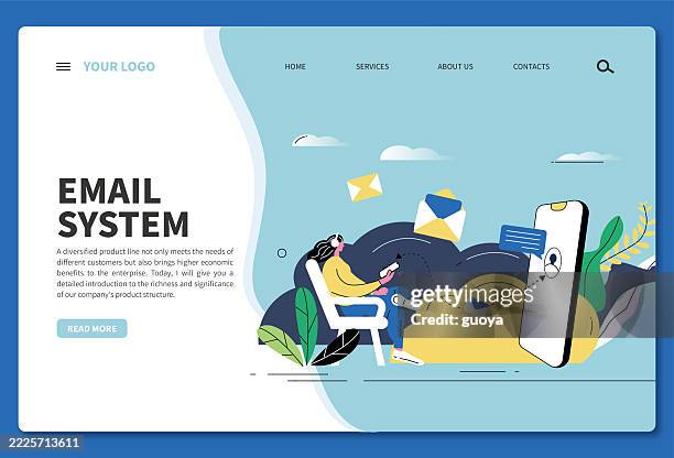chat at home, send email, stay at home. banner - logo, web banner, template, web page, - email template stock illustrations