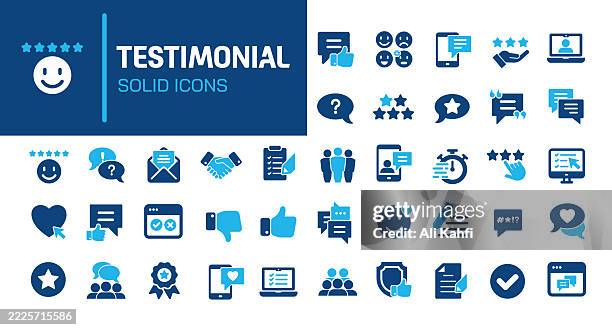 testimonial glyph solid icons. containing feedback, review, satisfaction solid icons collection. vector illustration. perfect pixel on clean white background - testimonial bubble stock illustrations