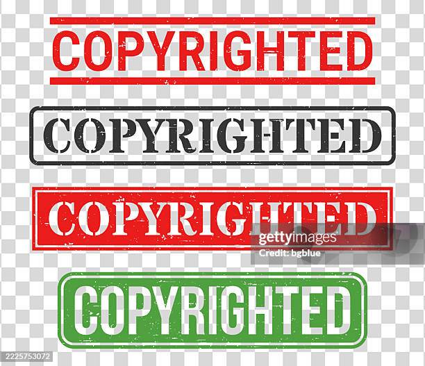 copyrighted - rubber stamp set on blank background - copyright symbol transparent background stock illustrations