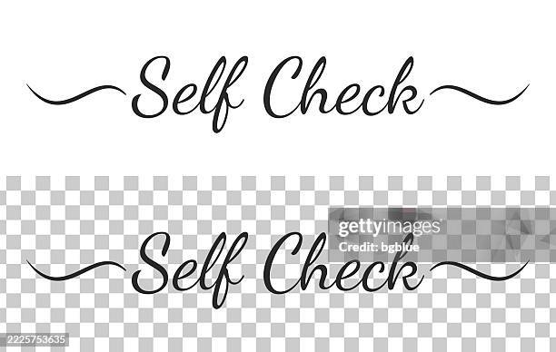 self check - calligraphy text with swashes on blank background - self service check in stock illustrations