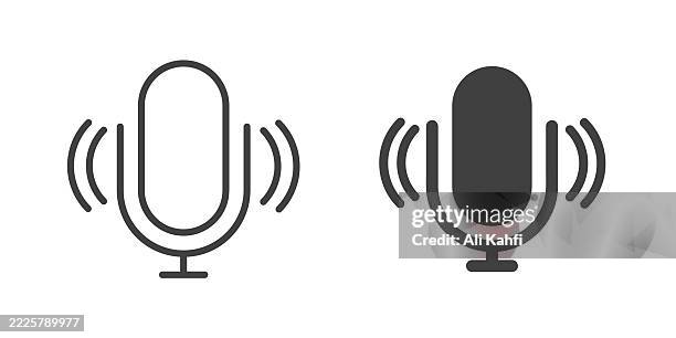 microphone thin line and glyph solid icon. editable stroke and perfect pixel isolated on transparent background - microphone vector stock illustrations