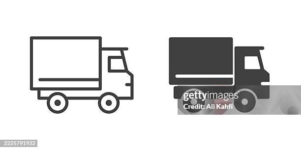 truck thin line and glyph solid icon. editable stroke and perfect pixel isolated on transparent background - pulling wagon stock illustrations