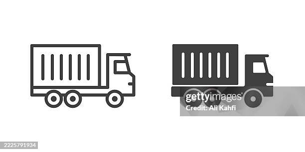 truck thin line and glyph solid icon. editable stroke and perfect pixel isolated on transparent background - unloading stock illustrations