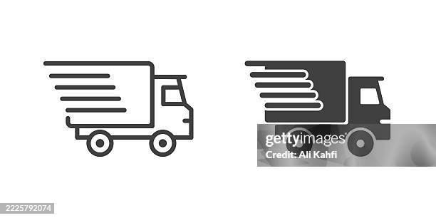 truck thin line and glyph solid icon. editable stroke and perfect pixel isolated on transparent background - pulling wagon stock illustrations