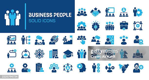 business people glyph solid icons. containing teamwork, organization, partnership solid icons collection. vector illustration. perfect pixel on clean white background - customer relationship icon stock illustrations