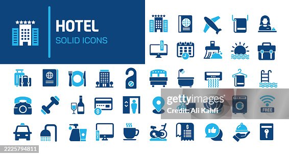 Hotel glyph solid icons. Containing restuarant, service, receptionist solid icons collection. Vector illustration. Perfect pixel on clean white background Hotel glyph solid icons. Containing restuarant, service, receptionist solid icons collection. Vector illustration. Perfect pixel on clean white background
