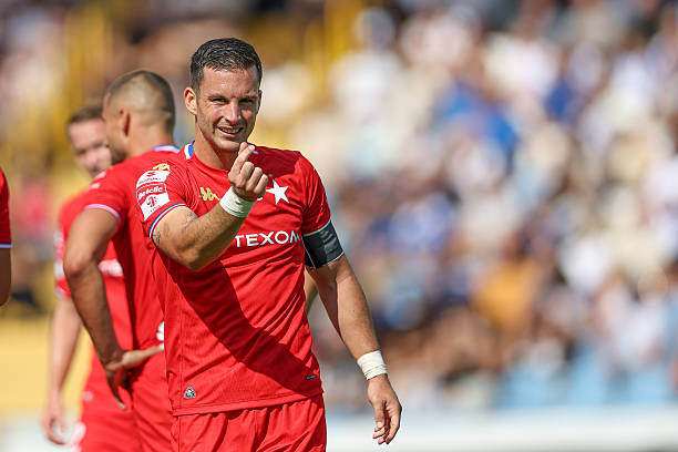 Angel Rodado of Wisla Krakow celebrates after scoring a goal during the Betclic 1 Polish League 2025/2026 football match between Stal Mielec and...