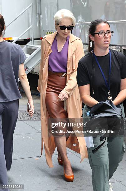 Meryl Streep is seen on the set of "The Devil Wears Prada 2" on July 23, 2025 in New York City.