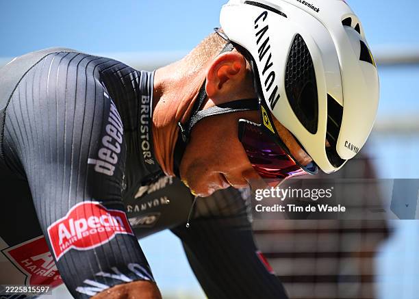 Mathieu van der Poel of Netherlands and Team Alpecin - Deceuninck crosses the finish line during the 112th Tour de France 2025, Stage 13 a 10.9km...