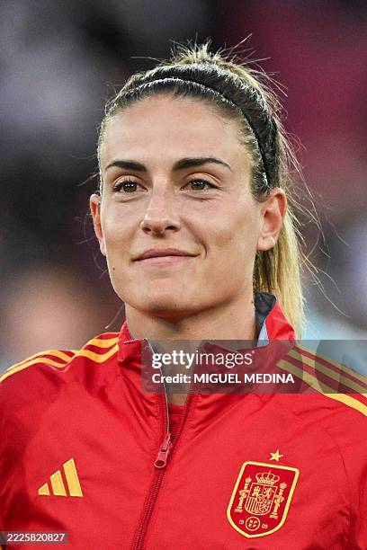 Spain's midfielder Alexia Putellas stands for the national anthems ahead of the UEFA Women's Euro 2025 semi-final football match between Germany and...