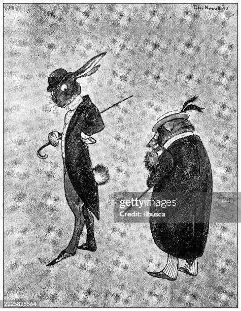 dressed animals - hare drawing stock illustrations