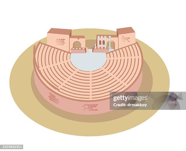 ancient greek theater in taormina, sicily - taormina italy stock illustrations