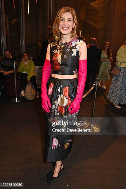 Rosamund Pike attends the press night after party for "Inter Alia" at The National Theatre on July 23, 2025 in London, England.