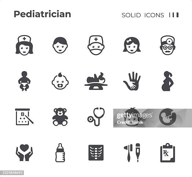 ilustraciones, imágenes clip art, dibujos animados e iconos de stock de conjunto de iconos de pediatra. iconos de siluetas negras. - osito de peluche
