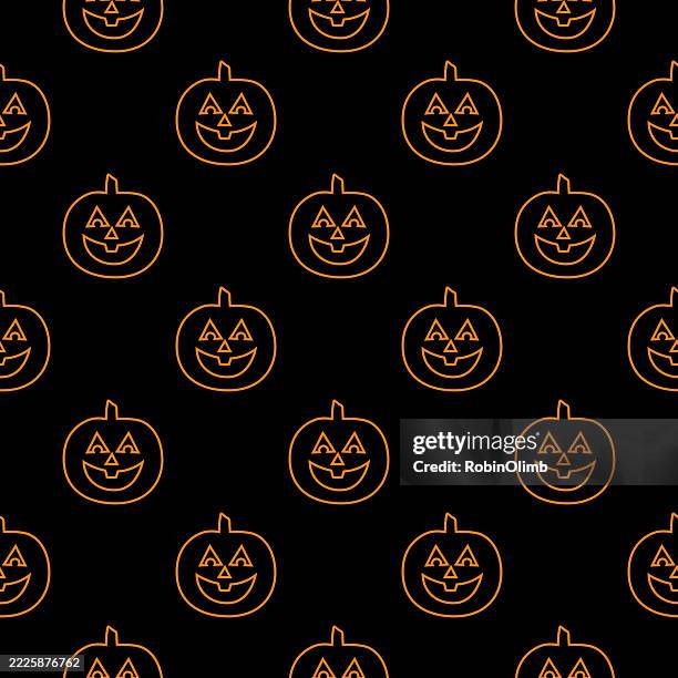 cute line art pumpkins seamless pattern - halloween pattern vector seamless stock illustrations